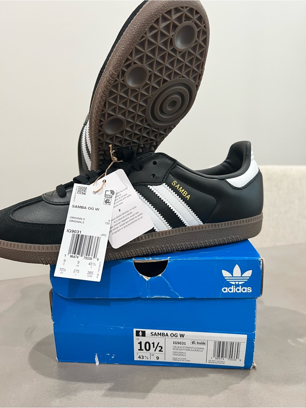 Adidas Samba OG W Core Black Cloud White Leather - Women’s 10.5 / Men’s 9.5
